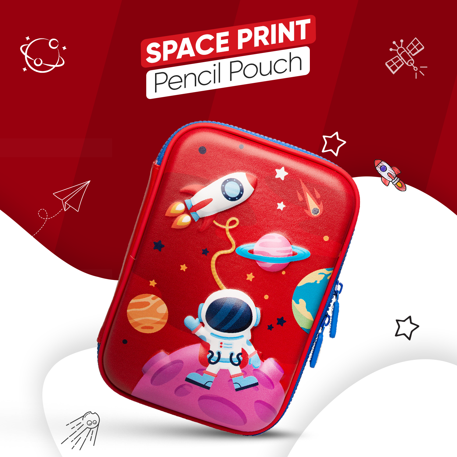 Space Art Pencil Box with 2 Mesh Pockets