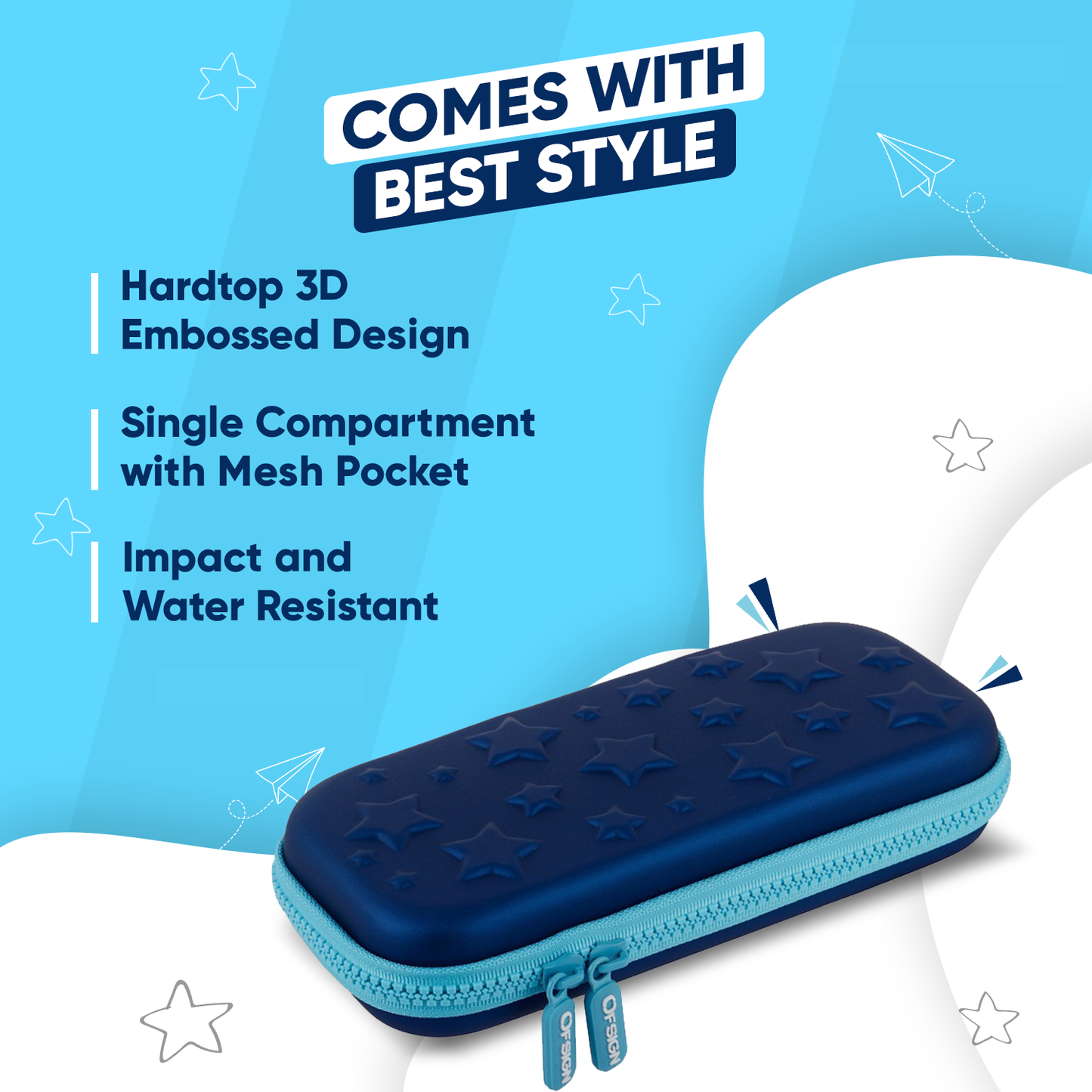 Ofsign Premium Pencil Case for Boys and Girls | Pencil Box with Smooth Zipper, Pen Holder and Mesh Pocket, Pencil Pouch