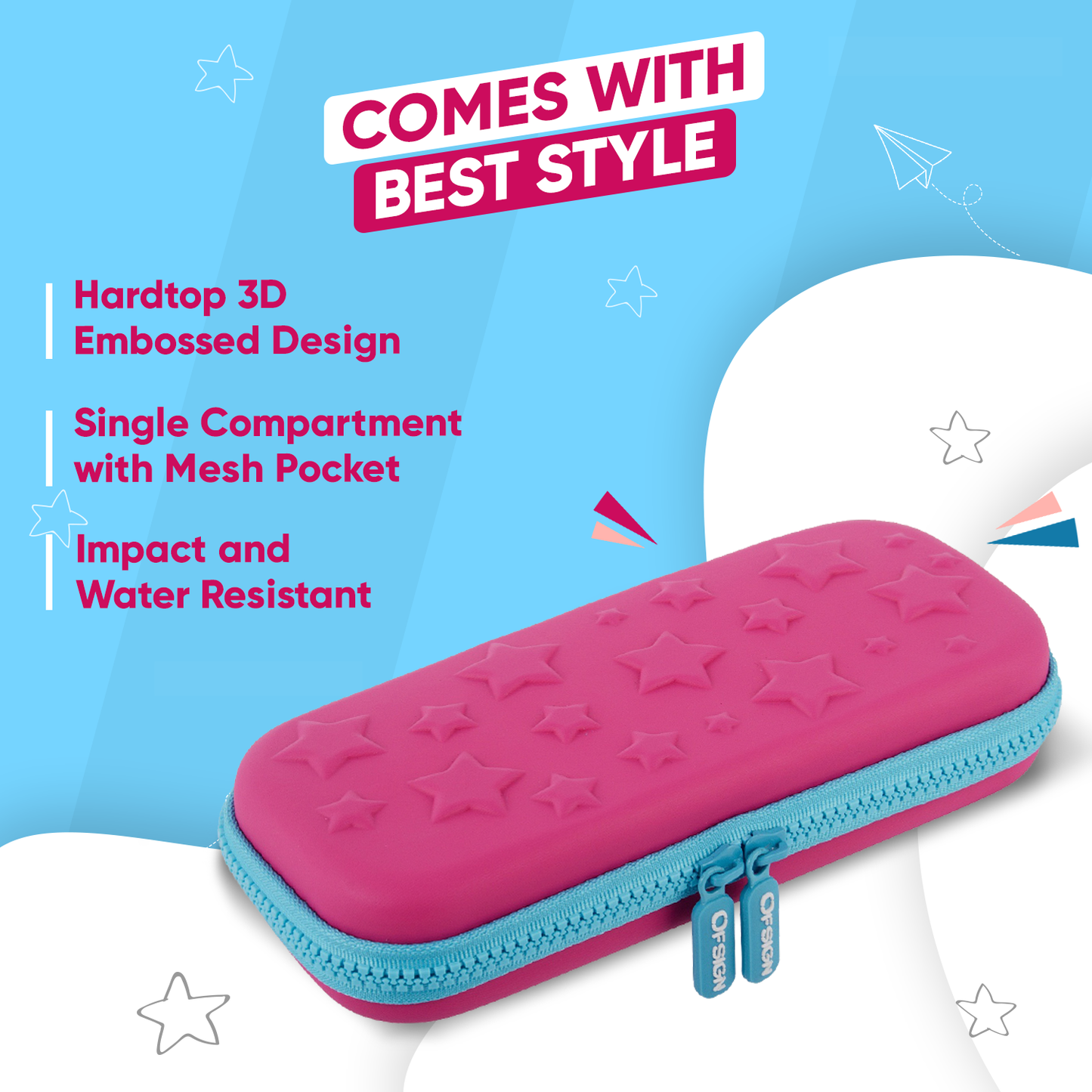 Ofsign Premium Pencil Case for Boys and Girls | Pencil Box with Smooth Zipper, Pen Holder and Mesh Pocket, Pencil Pouch