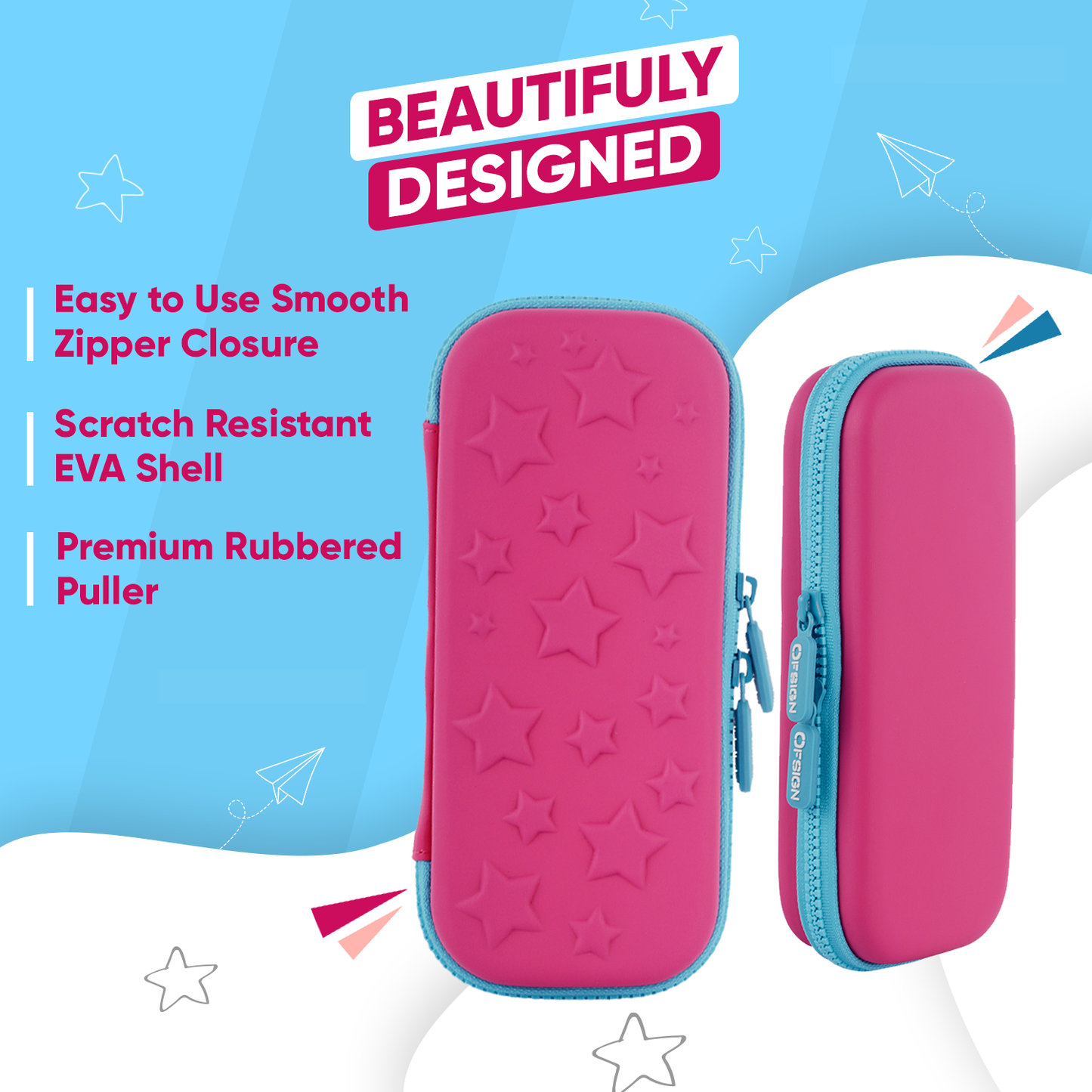 Ofsign Premium Pencil Case for Boys and Girls | Pencil Box with Smooth Zipper, Pen Holder and Mesh Pocket, Pencil Pouch