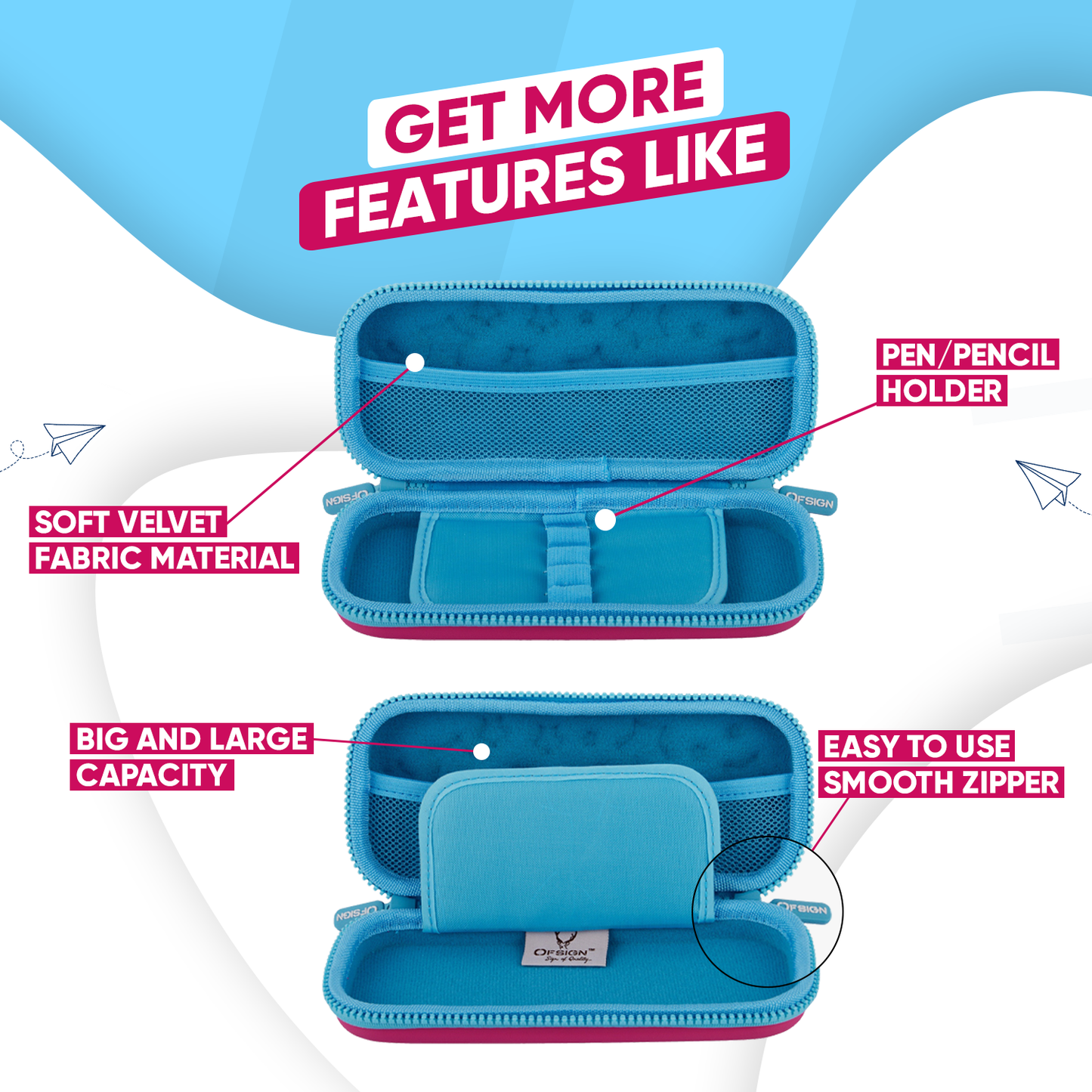 Ofsign Premium Pencil Case for Boys and Girls | Pencil Box with Smooth Zipper, Pen Holder and Mesh Pocket, Pencil Pouch