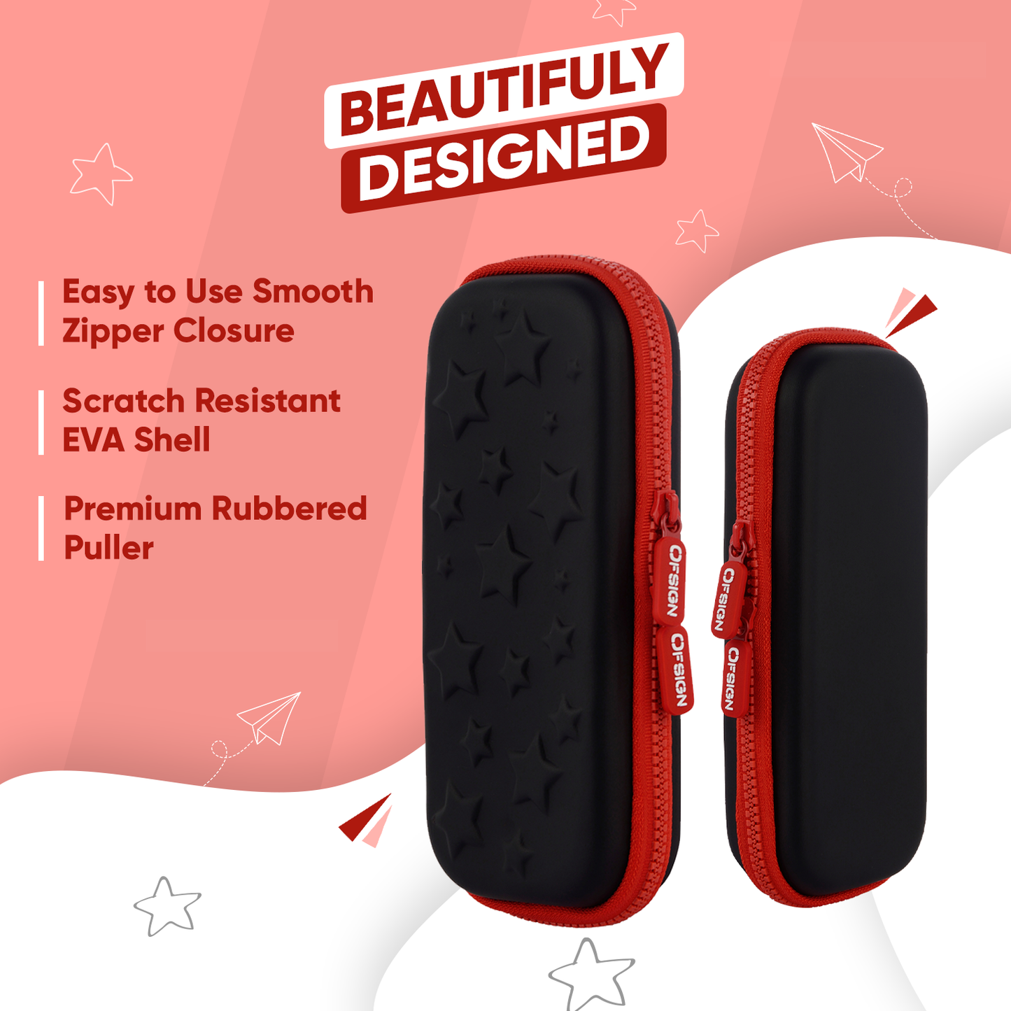 Ofsign Premium Pencil Case for Boys and Girls | Pencil Box with Smooth Zipper, Pen Holder and Mesh Pocket, Pencil Pouch