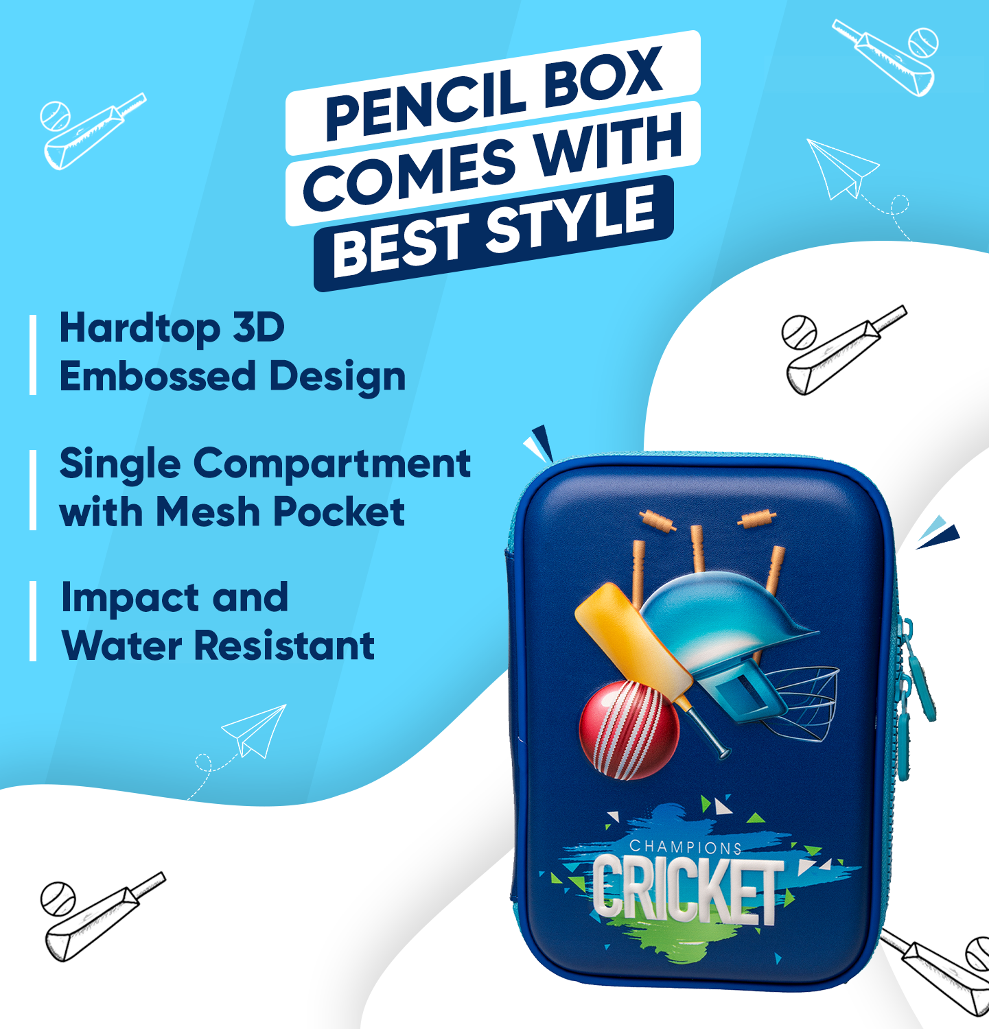 Single Layer Pencil Case - Cricket